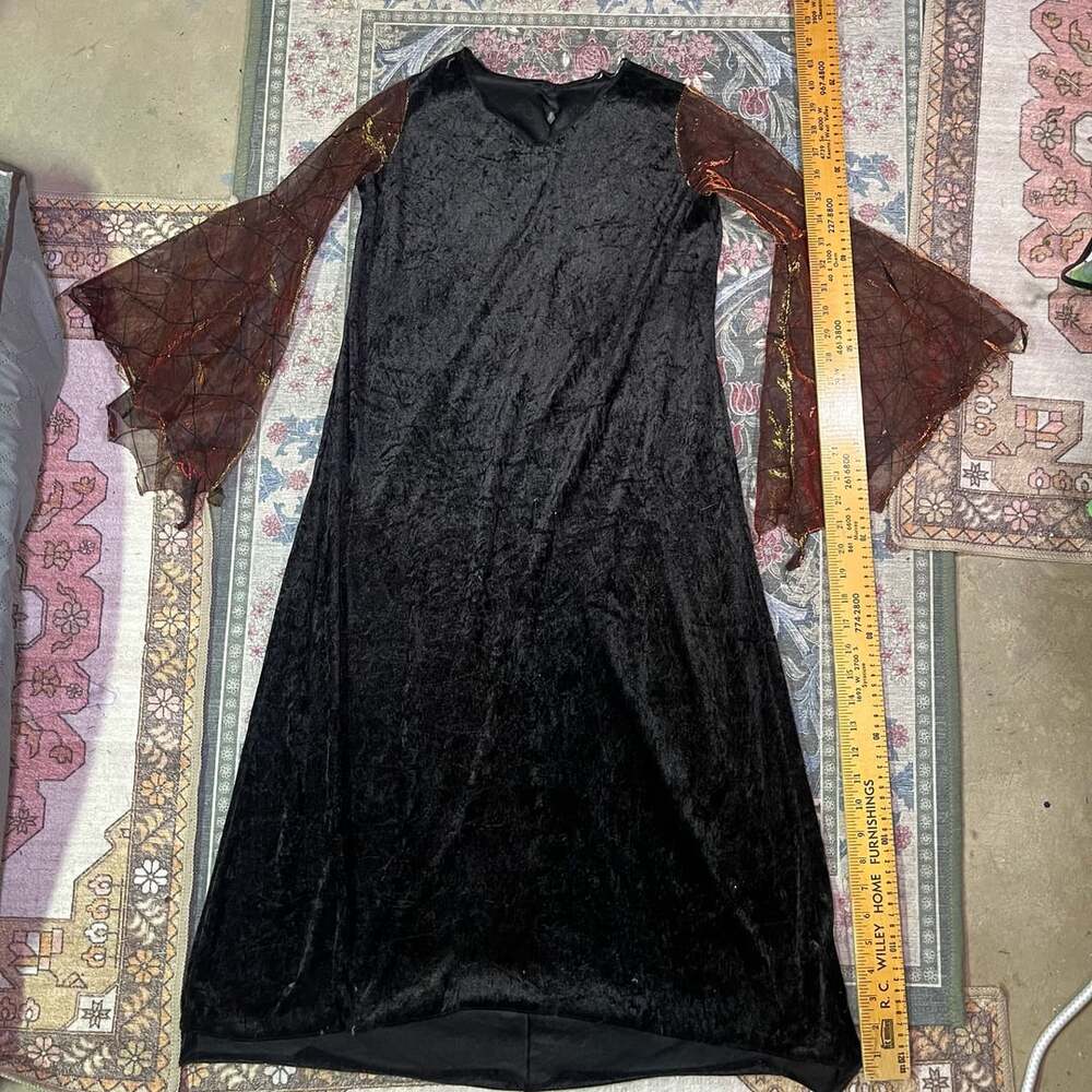 Disguise Velvet Spider Witch Costume Dress Black